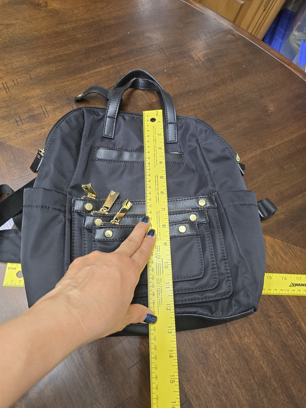 Black Women's Backpack with Gold Hardware - Picture 3 of 12